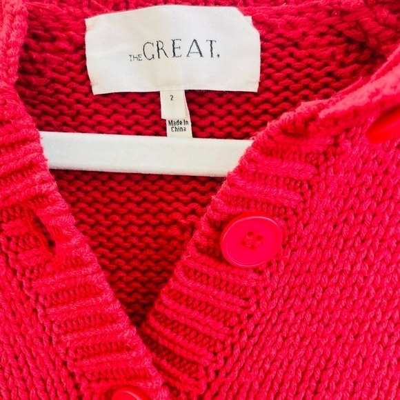 The GREAT. raspberry red Bobble cardigan crewneck sweater M Rare - Picture 6 of 9